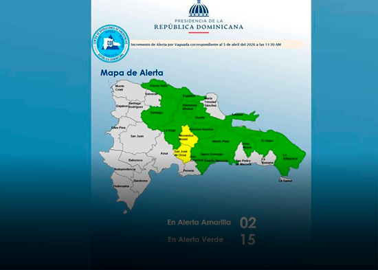El COE aumenta a 16 las provincias en alerta por las lluvias y mantiene la del Distrito Nacional